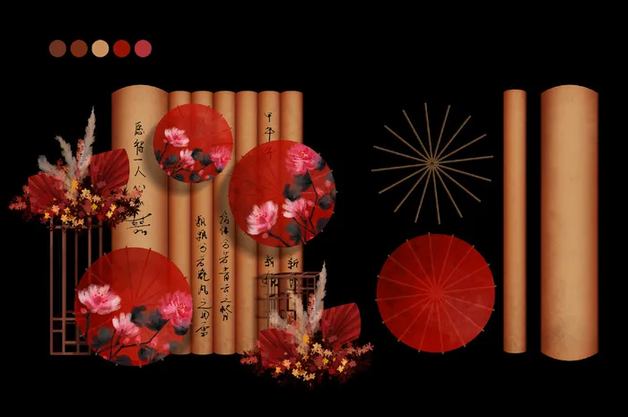 婚礼中式道具屏风psd模版下载