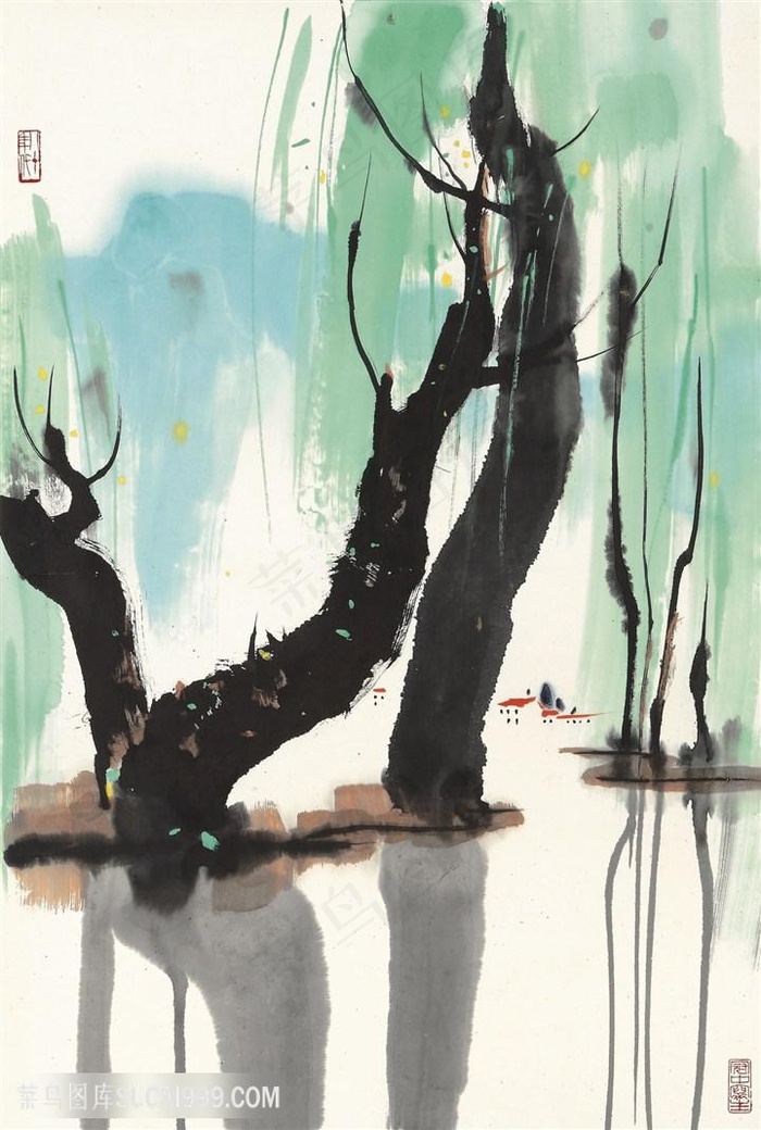 吴冠中水墨唯美风景画装饰画