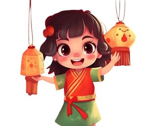 喜庆人物提灯笼红色新年春节祈福免抠