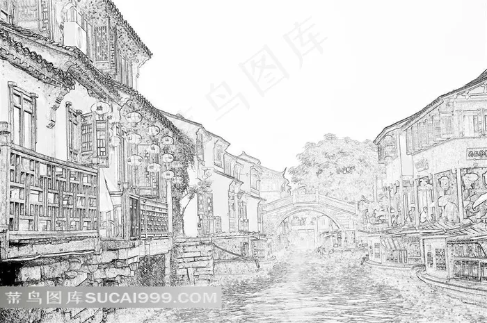 江南写意风景图片小桥流水街景素材