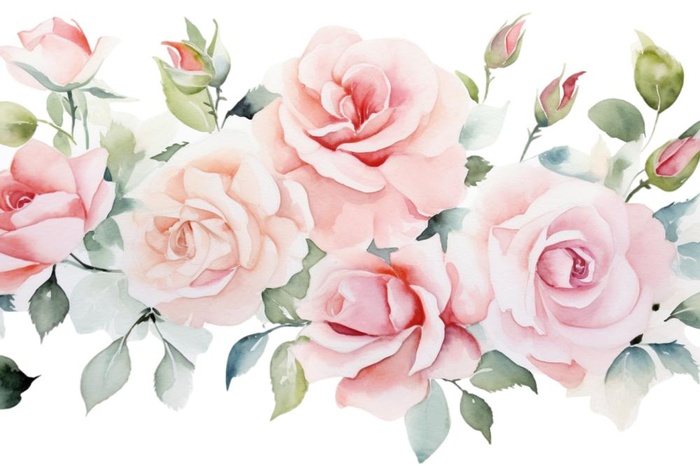 玫瑰花粉色水彩画免抠(1344x896)