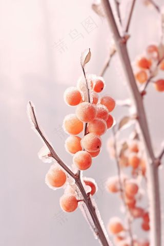 清爽冰霜果实橙色背景