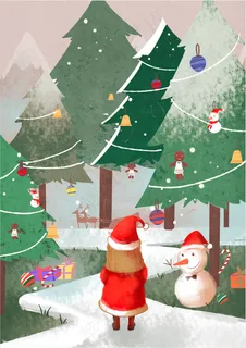 手绘卡通圣诞节插画