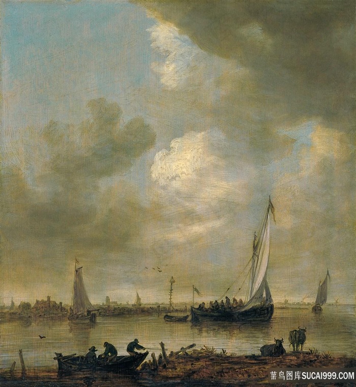 河口与河流之间的距离越来越近油画图片
