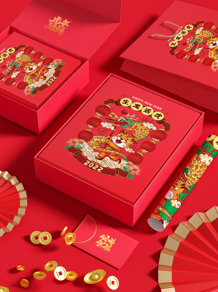2022年虎年新年春节礼盒场景样机