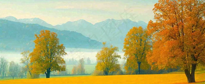 秋天山脉秋叶树木，秋分摄影图(1712x704)