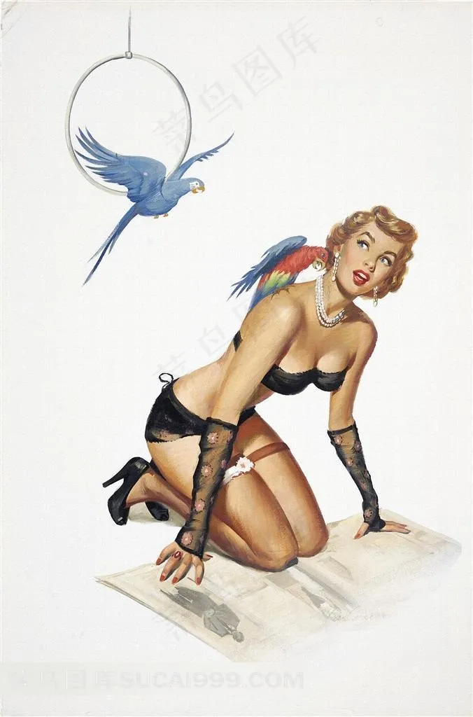 复古欧美美女插画设计素材