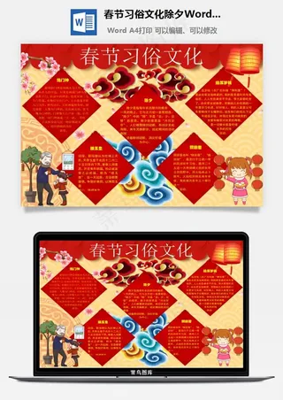 春节习俗文化除夕Word手抄报