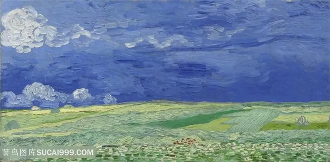 梵高傍晚田野风光油画图片 梵高傍晚田野风光油画图片
