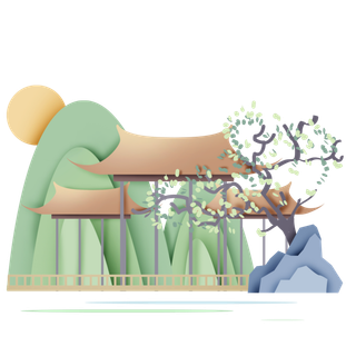 清明元素古风中式清明节山水画中国风绿色