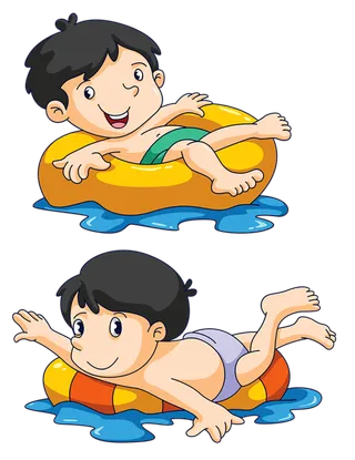 小孩游泳卡通