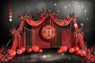 红色中式传统婚礼迎宾区效果图