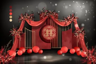 红色中式传统婚礼迎宾区效果图