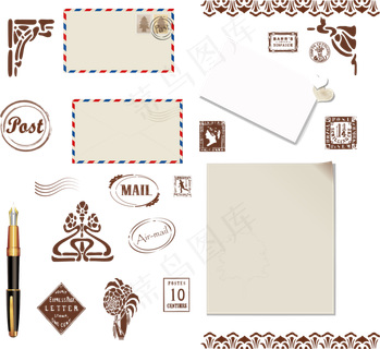  邮票, 老的, 优质的, 纸, 古董, 复古的古董文具 钢笔