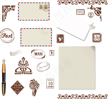  邮票, 老的, 优质的, 纸, 古董, 复古的古董文具 钢笔
