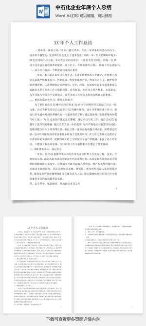 中石化企业年底个人总结word模板预览图