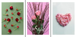 三联玫瑰花爱心装饰画