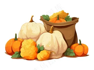 秋天丰收南瓜卡通插画免抠
