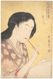 喜多川歌磨手绘美女画嘴唇装饰画 喜多川歌磨手绘美女画嘴唇装饰画