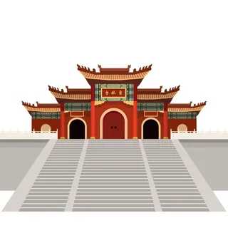 复古中国风国潮古建筑插画手绘高楼古塔PSD素材亭子png免抠图