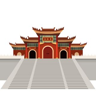复古中国风国潮古建筑插画手绘高楼古塔PSD素材亭子png免抠图