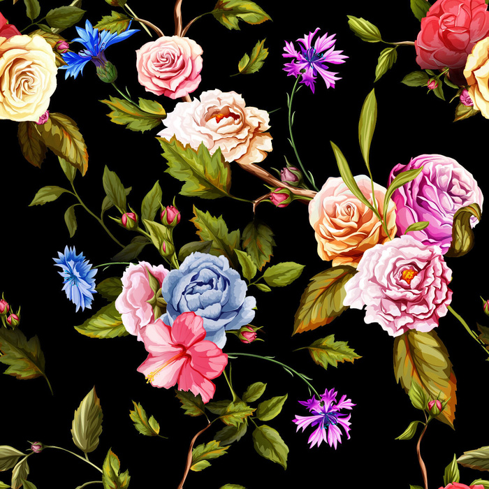 花卉唯美手绘花朵面料纹理手机壳布料面料印花服装矢量图案素材