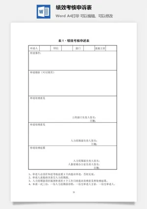 绩效考核申诉表word模板