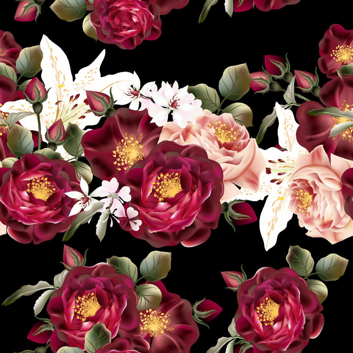 花卉唯美手绘花朵面料纹理手机壳布料面料印花服装矢量图案素材