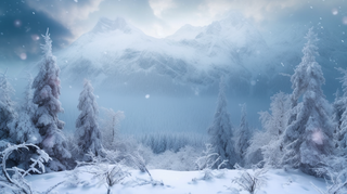 冬日雪景森林山脉摄影图
