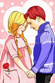 卡通温馨浪漫2月14七夕520情侣拥抱情人节主题插画海报PSD素材