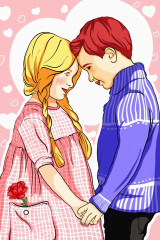 卡通温馨浪漫2月14七夕520情侣拥抱情人节主题插画海报PSD素材