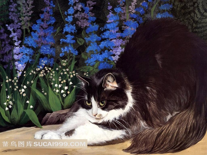 小猫鲜花插画素材