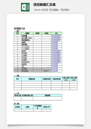 项目数据汇总表excel模板