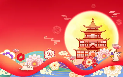 国庆中秋节复古风插画海报