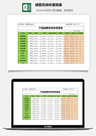 销售利润年度报表excel模板