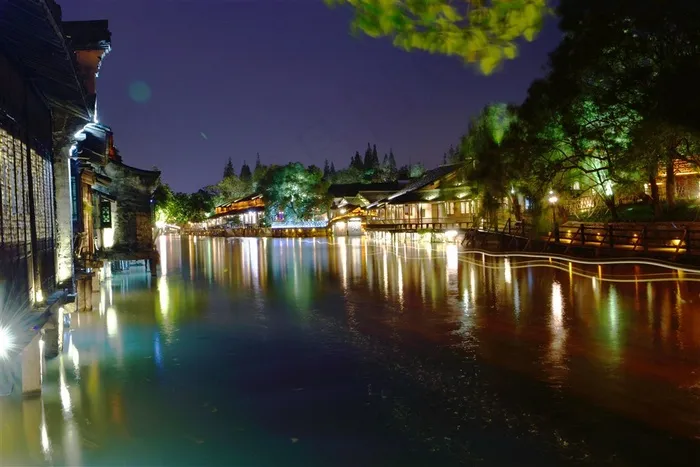 美丽的浙江乌镇迷人夜景