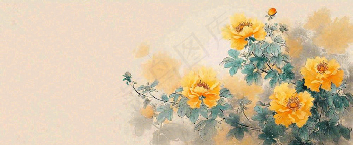 温馨纹理橙色花朵鲜花蝴蝶意境唯美，中国风(1712x704)