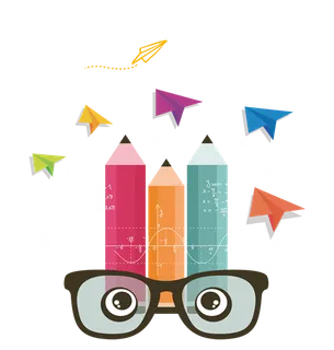 卡通蓝色眼镜笔飞机素材