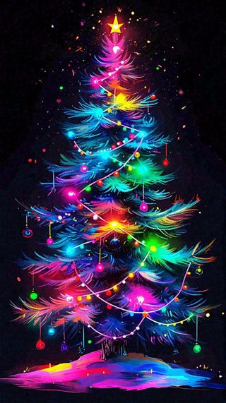 彩色缤纷圣诞树艳丽气氛，圣诞节奇幻