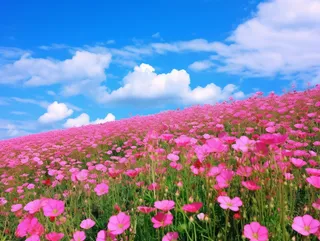 红色的格桑花花海摄影图