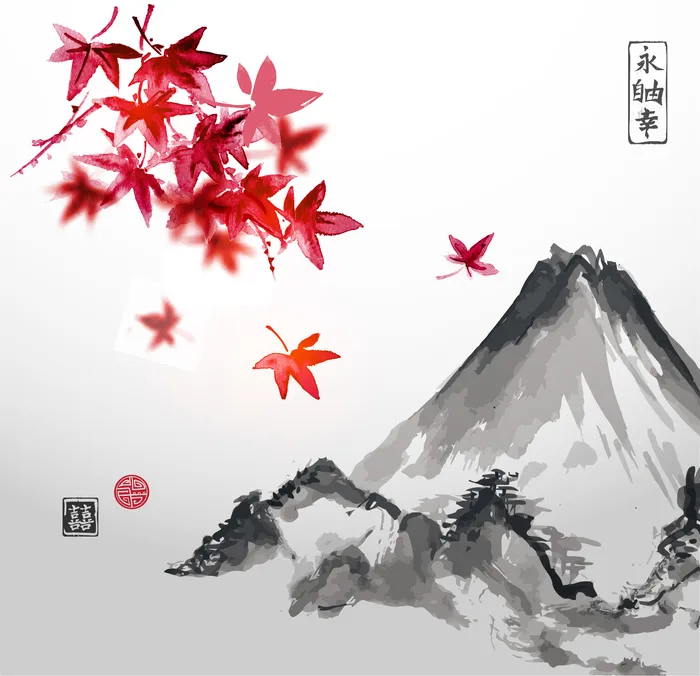 中国山水画水墨图案素材06ai矢量模版下载