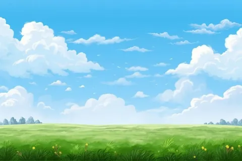春天的蓝天白云草原很美背景图