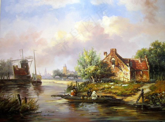 乡村一景油画图片