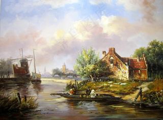 乡村一景油画图片