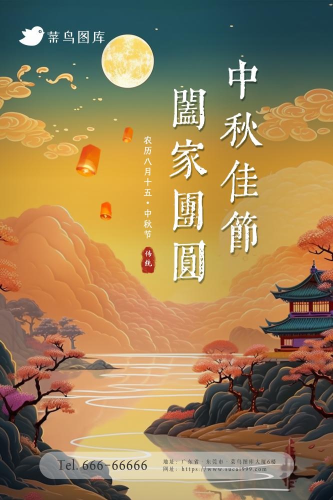 中秋佳节中国风月亮国潮节日海报(2362x3543)psd模版下载
