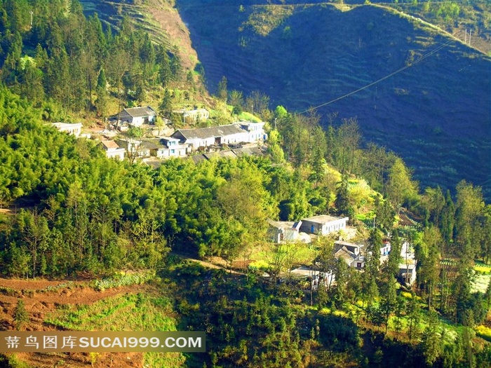罗汉乡高原上的山村风景摄影素材