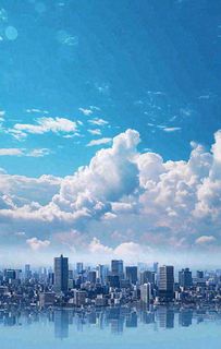 城市建筑倒影蓝天白云摄影图