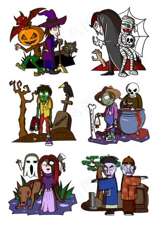 卡通万圣节手绘人物可爱僵尸