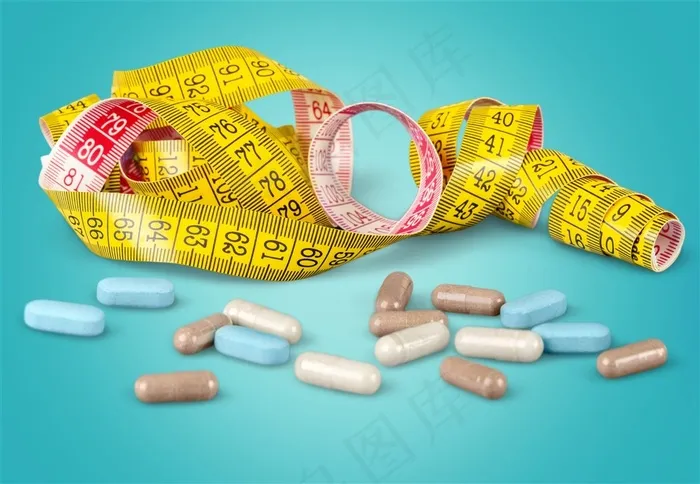 米尺和减肥药丸胶囊高清素材大图