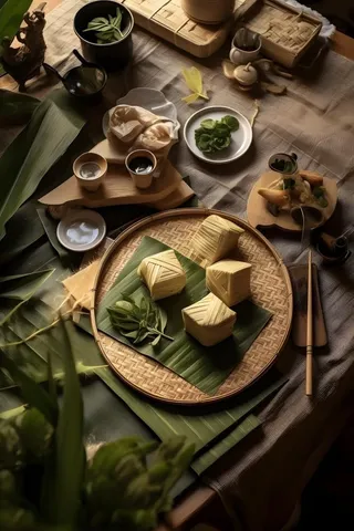 笼屉糕点饭团食物实物场景背景
